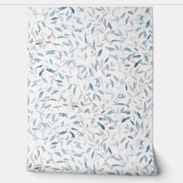 Papel Pintado Hojas de color azul gris de la acuarela en blanco