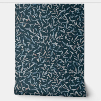 Papel Pintado Hojas de color gris color agua botánica en azul os
