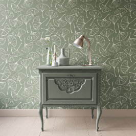 Papel Pintado Hojas de Ginkgo Japandi Neutro Botánico Verde Salv