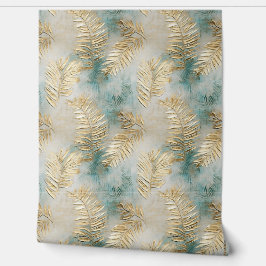 Papel Pintado Hojas de oro de Aqua Green Tropical