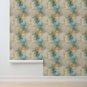 Papel Pintado Hojas de oro de Aqua Green Tropical