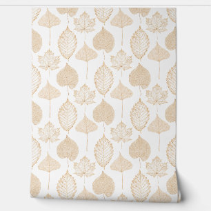 Papel Pintado Hojas de otoño beige blanco