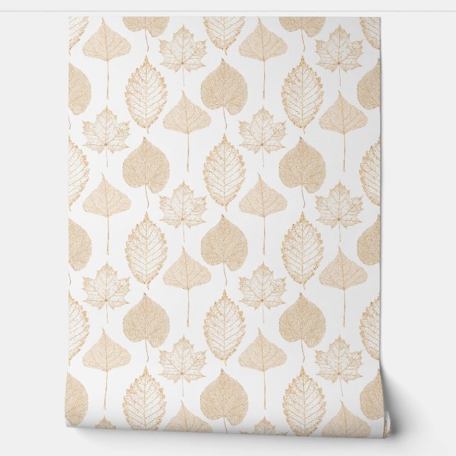 Papel Pintado Hojas de otoño beige blanco (Desenrollar)