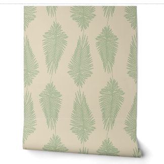 Papel Pintado Hojas de Palma - Verde Salvia y Beige