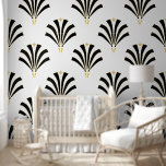 Papel Pintado Hojas de palmetto de estilo Art Deco de los años 2<br><div class="desc">Patrón de abanico de hojas palmetto inspiradas en el arte vintage de los años 20 en negro con acentos amarillo bronce.</div>