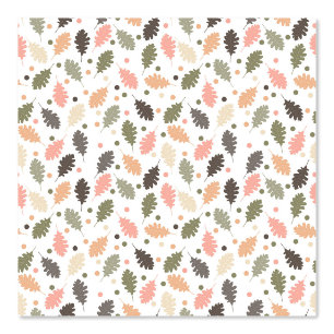 Papel Pintado Hojas de roble coloridas en un patrón verde, rosad