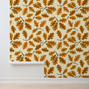 Papel Pintado Hojas de roble otoñales en blanco roto