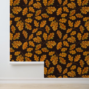 Papel Pintado Hojas de roble otoñales en marrón oscuro