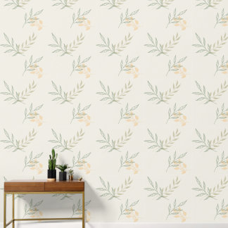 Papel Pintado Hojas de salvia verde y melocotón botánico minimal