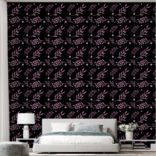 Papel Pintado Hojas en morado y negro