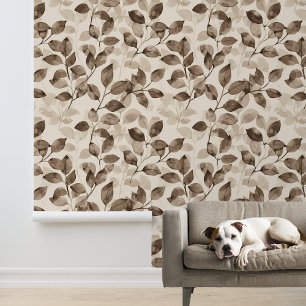 Papel Pintado Hojas Marrones Monocromo Sepia Hoja