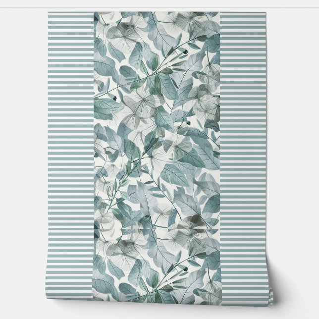 Papel Pintado Hojas modernas de eucalipto verde de la salvia acu (Desenrollar)