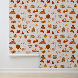 Papel Pintado Hojas otoñales de setas de animales silvestres