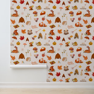 Papel Pintado Hojas otoñales de setas de animales silvestres
