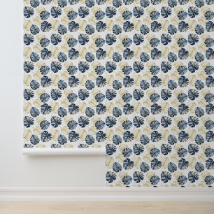 Papel Pintado Hojas Tropicales de Oro Azul