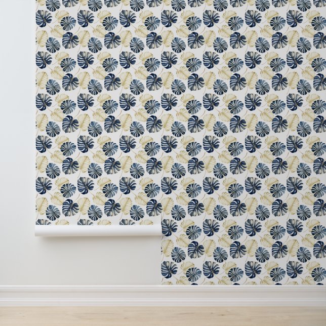 Papel Pintado Hojas Tropicales de Oro Azul (Solicitud)