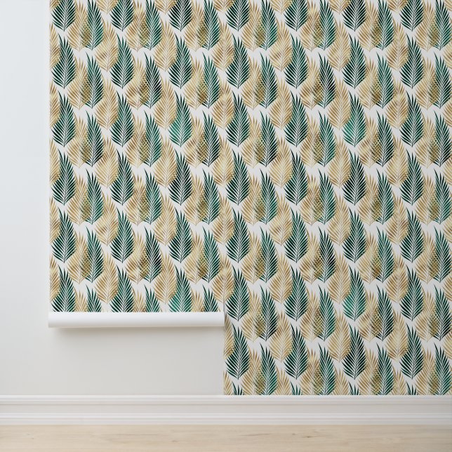 Papel Pintado Hojas tropicales de oro verde (Solicitud)