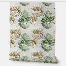 Papel Pintado Hojas tropicales de oro verde
