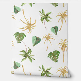Papel Pintado Hojas tropicales de palmeras de oro