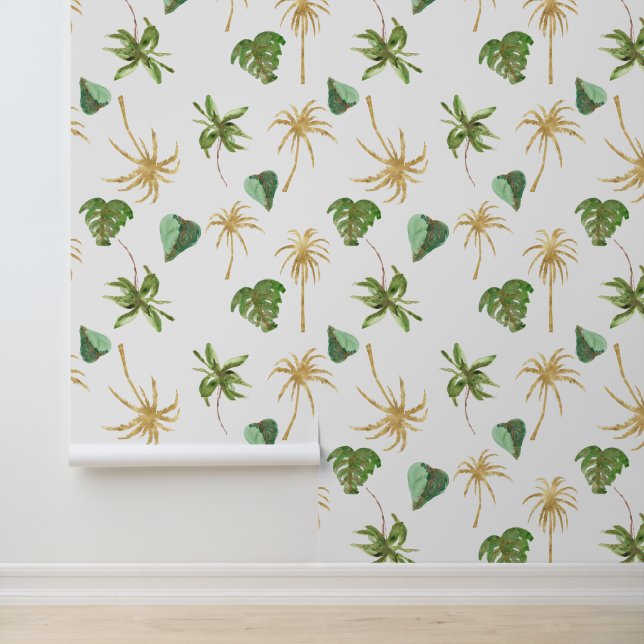 Papel Pintado Hojas tropicales de palmeras de oro (Solicitud)