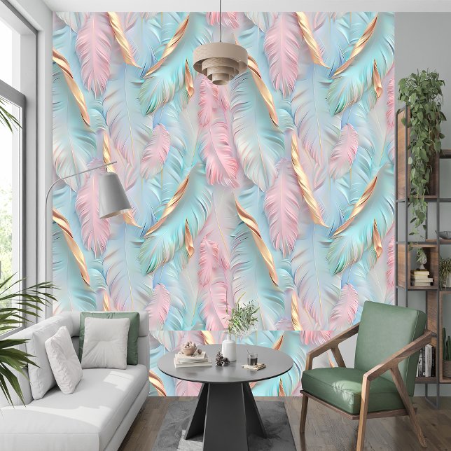 Papel Pintado Hojas tropicales doradas rosadas pastorales (Subido por el creador)