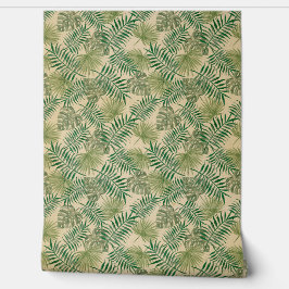 Papel Pintado Hojas tropicales verdes de color beige