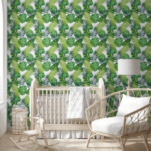 Papel Pintado Hojas Tropicales Verdes de Palma Monstera de Pláta