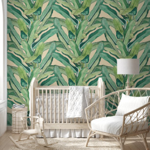 Papel Pintado Hojas tropicales verdes de plátano vintage