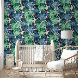 Papel Pintado Hojas tropicales verdes y Verde azuladas de Monste