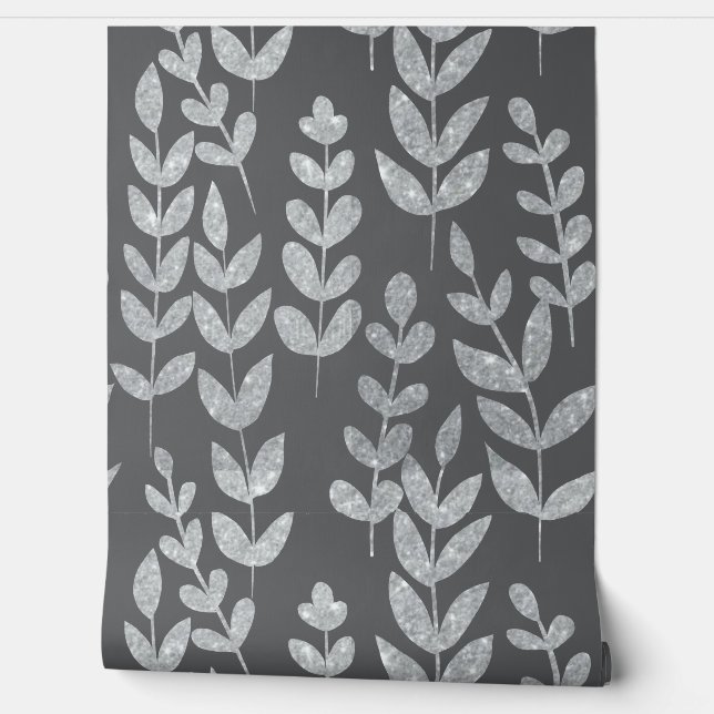 Papel Pintado Hojas Verde azuladas oscuras botánicas Vines Brown (Desenrollar)