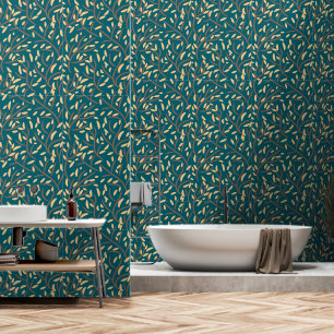 Papel Pintado Hojas Verde azuladas oscuras botánicas Vines Brown