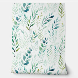 Papel Pintado Hojas verdes blancas