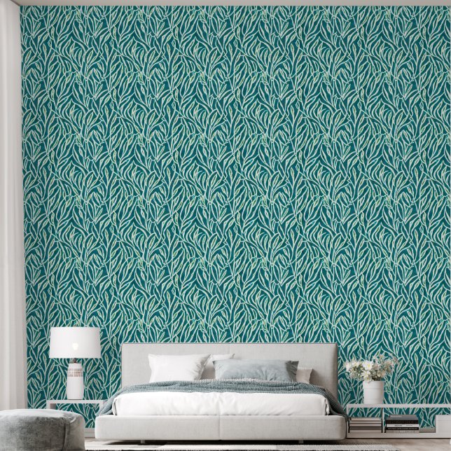 Papel Pintado Hojas verdes botánicas abstractas (Dormitorio)