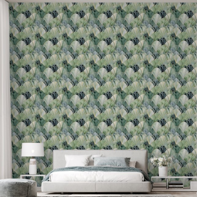 Papel Pintado Hojas verdes botánicas Art Deco Green (Dormitorio)