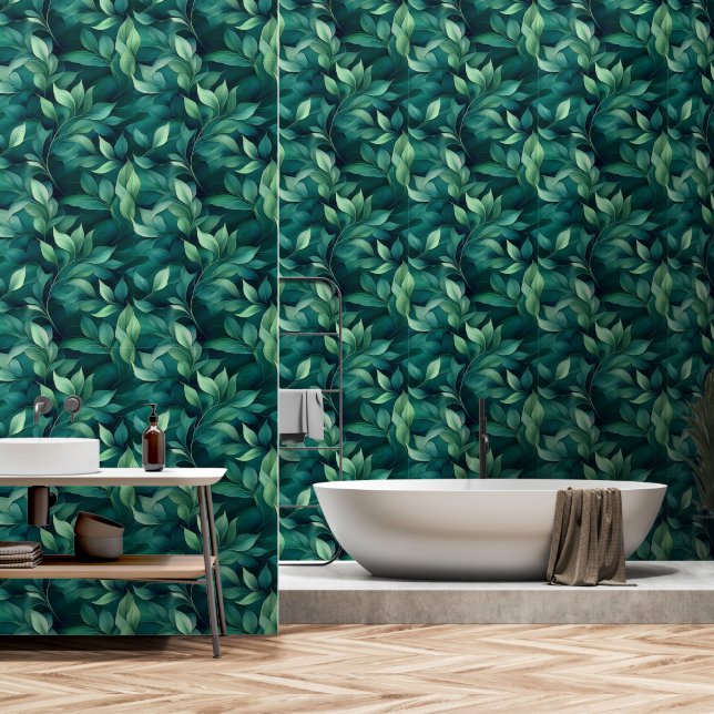 Papel Pintado Hojas verdes de eucalipto (Baño)