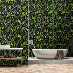Papel Pintado Hojas verdes de negro botánico