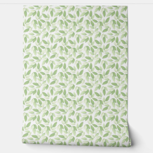 Papel Pintado Hojas Verdes Pálidas (Desenrollar)