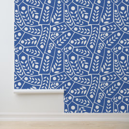 Papel Pintado Hojas Y Formas Azules Modernas