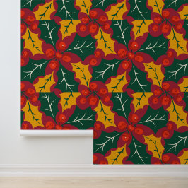 Papel Pintado Holly Leaves Retro Modern Big Print Pattern 