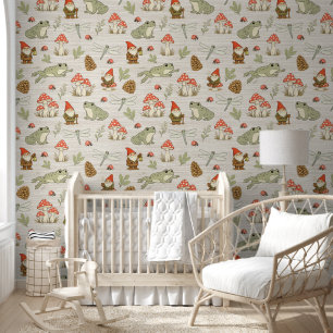 Papel Pintado Hongos de bosque Gnomos Ranas Tejido de hierba fal