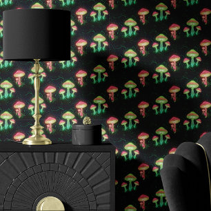 Papel Pintado Hongos de neón y suelo del bosque
