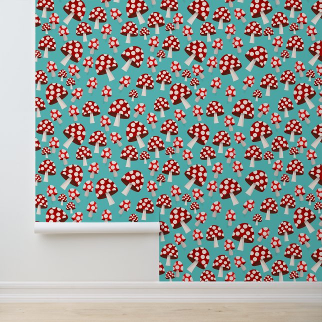 Papel Pintado hongos modernos, azules, rojos y blancos (Solicitud)