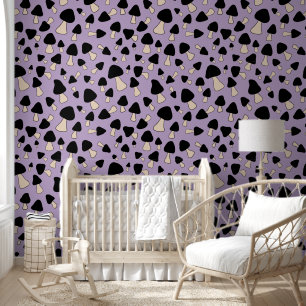 Papel Pintado Hongos negros en morado suave