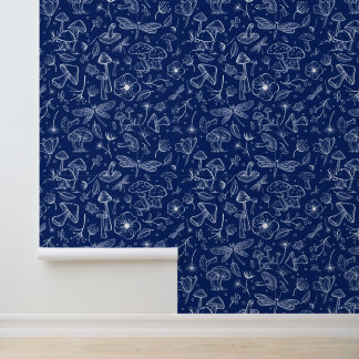 Papel Pintado Hongos Silvestres sobre Azul Marino