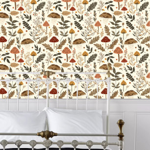 Papel Pintado Hongos y hojas de Cottagecore