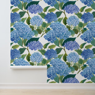 Papel Pintado Hortensia Azul Acuarela Floral Costero
