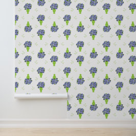 Papel Pintado Hortensia Azul Florero Verde Patrón Costero