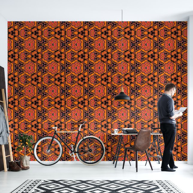 Papel Pintado Hot Naranja Geo (Sala de estar)