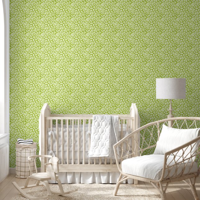 Papel Pintado Huella de leopardo blanco y verde (Niños)