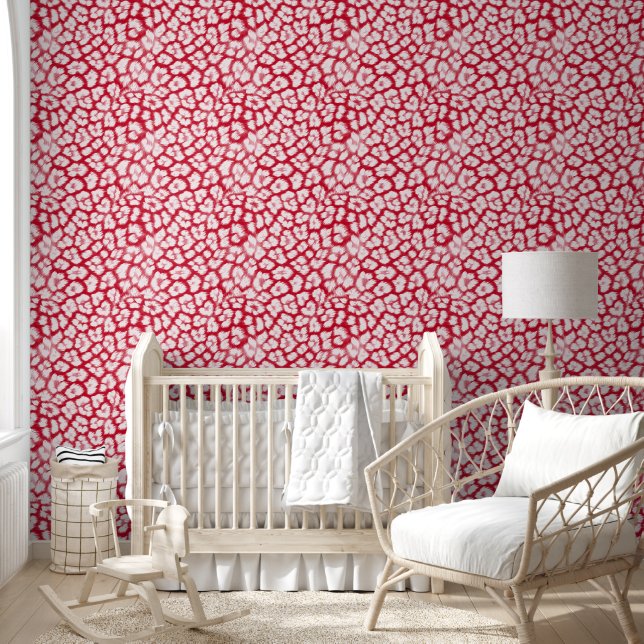 Papel Pintado Huella de leopardo rojo y blanco (Niños)